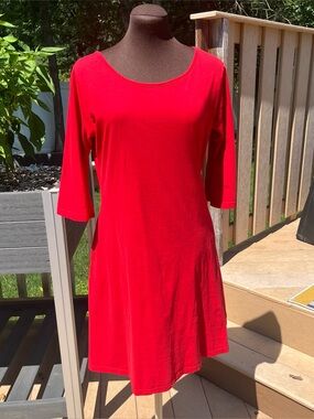 Svaha Organic Cotton 3/4 Bell Sleeve Twirl Dress Pockets Red Size M Teacher